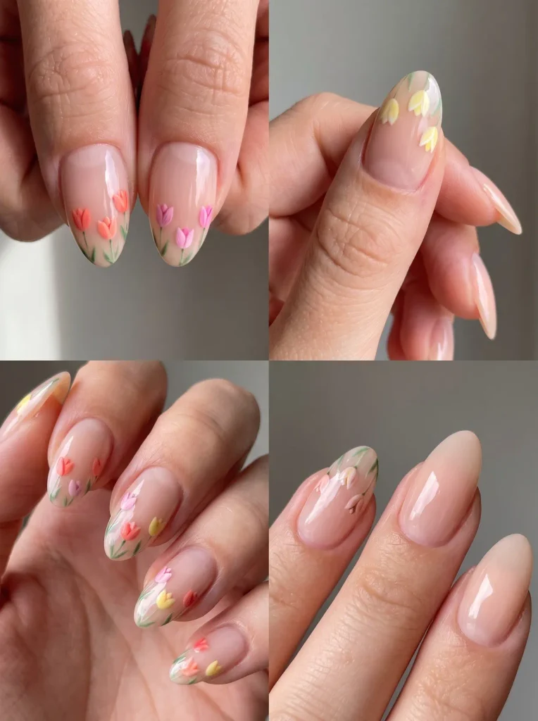 Tulip Floral Spring Almond Nails