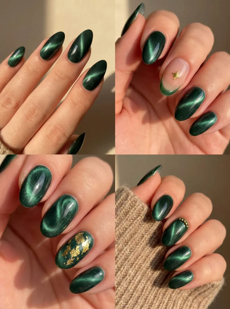 Velvet Green Cat Eye Nails