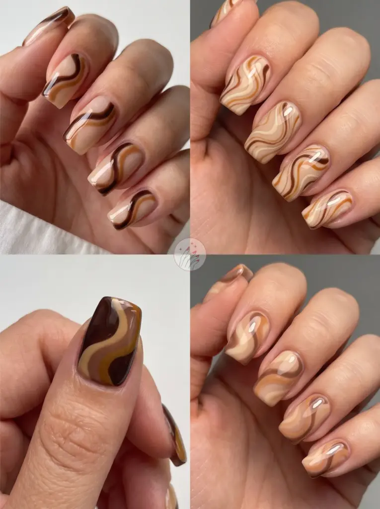 Warm Chocolate Swirl Soft Square Nails