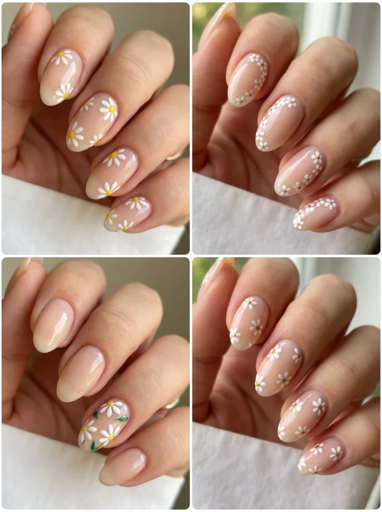 White Daisy Nude Spring Nails