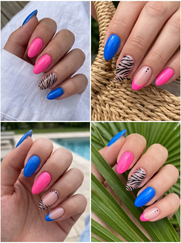 Zebra Print Neon Summer Nails