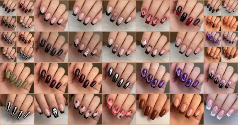 26 Short French Tip Acrylic Nails for Halloween Coffin Style