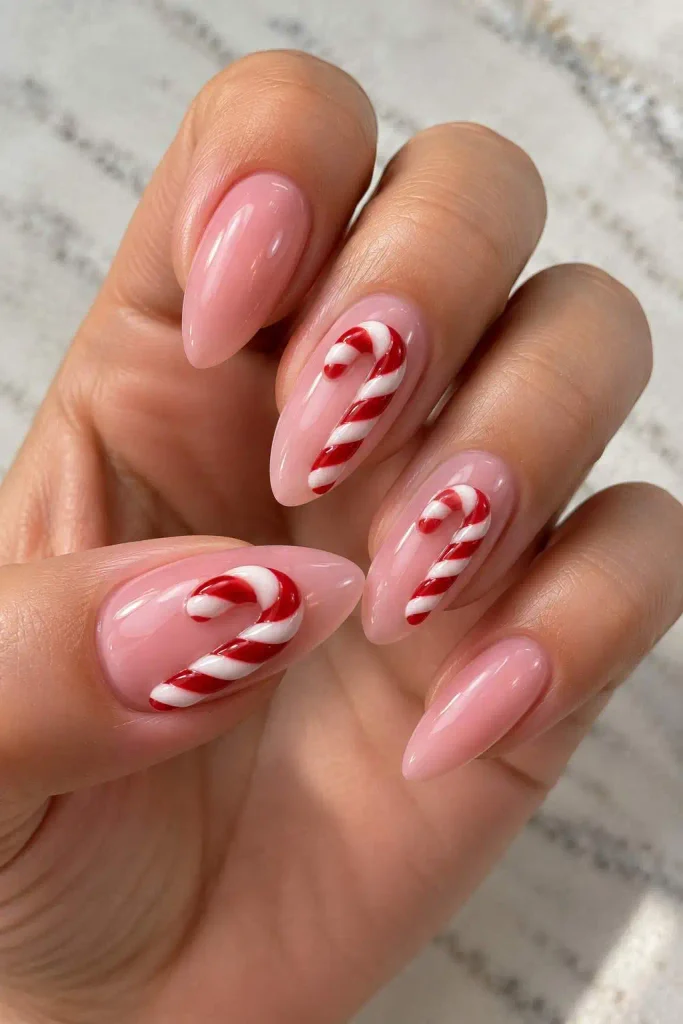 3D Candy Cane Nail Art