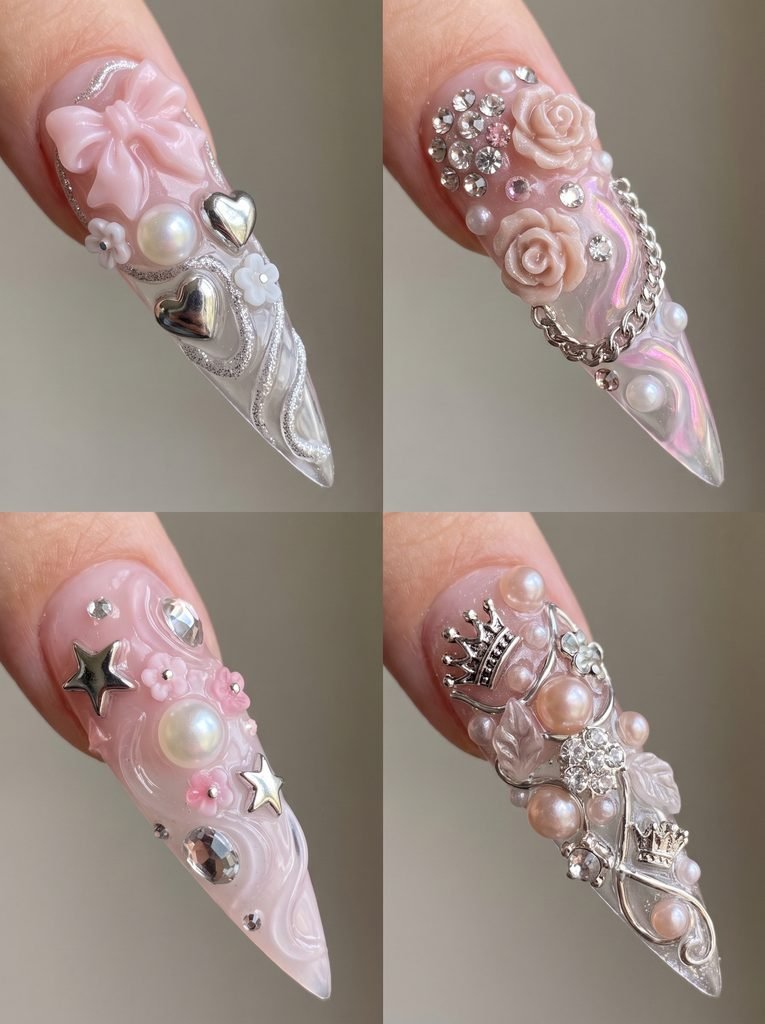 3D Junk Stiletto Nails