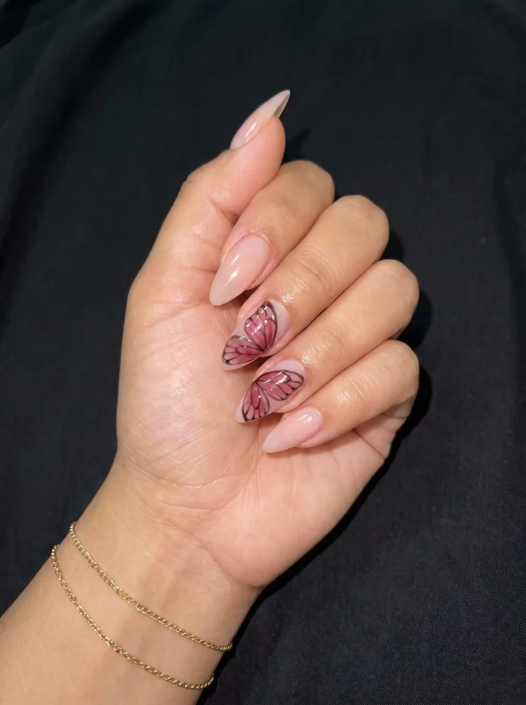 3D butterfly wing accent nails