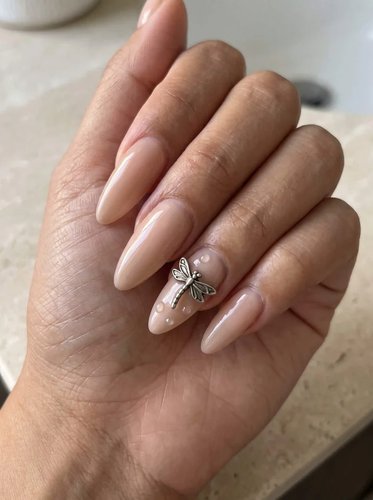3D dragonfly charm acrylic nails