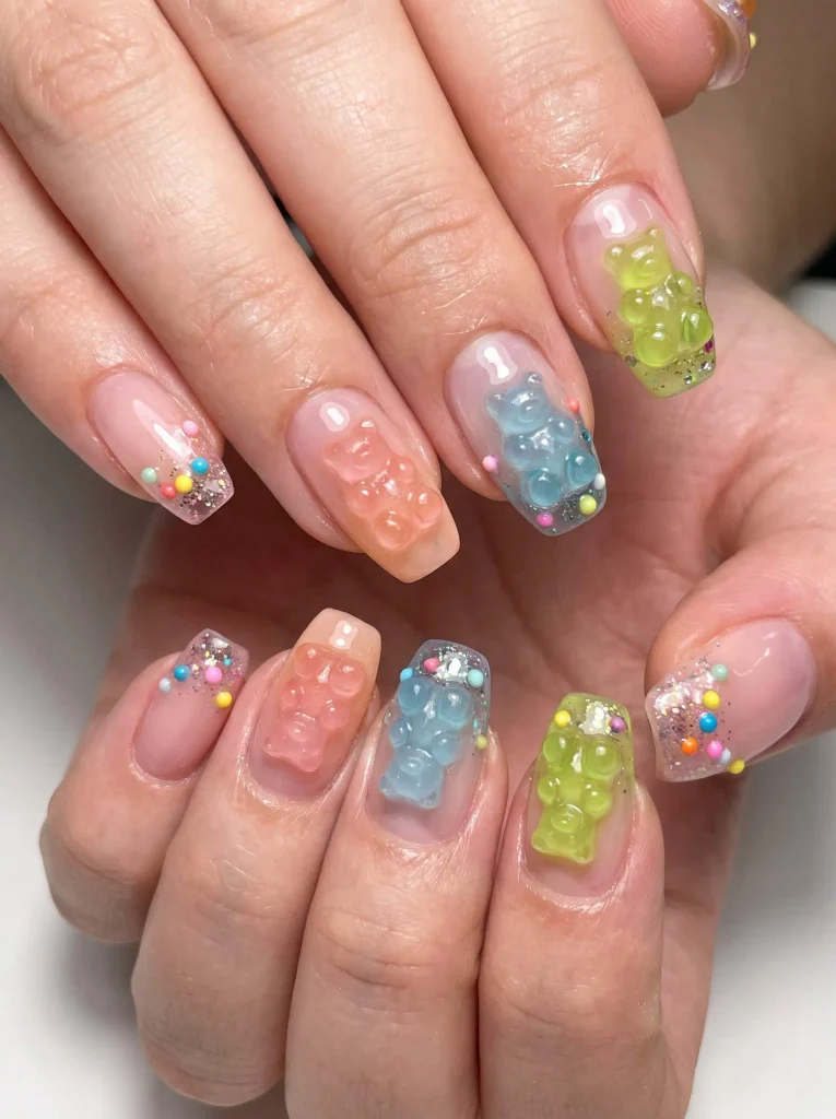 3D jelly gummy bear nails