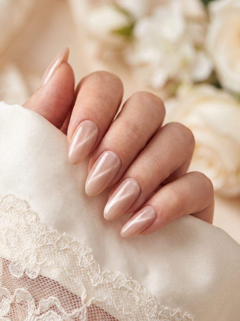 Almond Cat Eye Bridal Nails