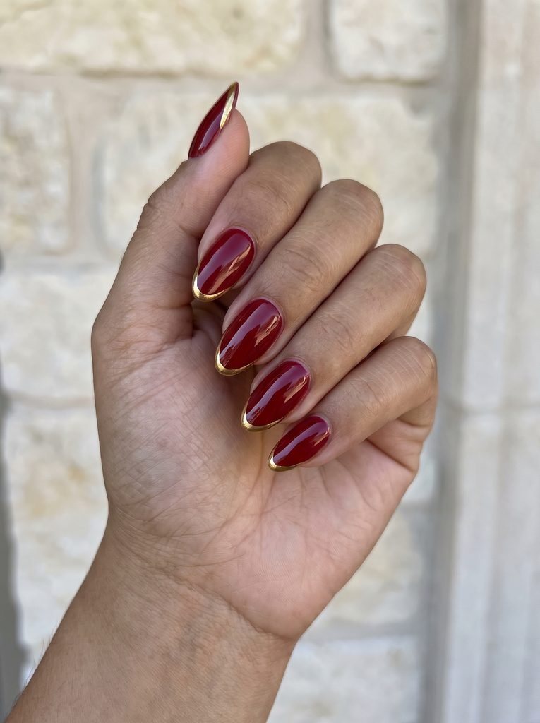 Almond Red and Gold Nail Designs