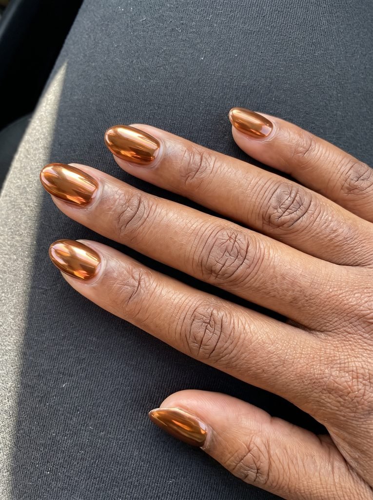 Amber Chrome Very Short Almond Nails