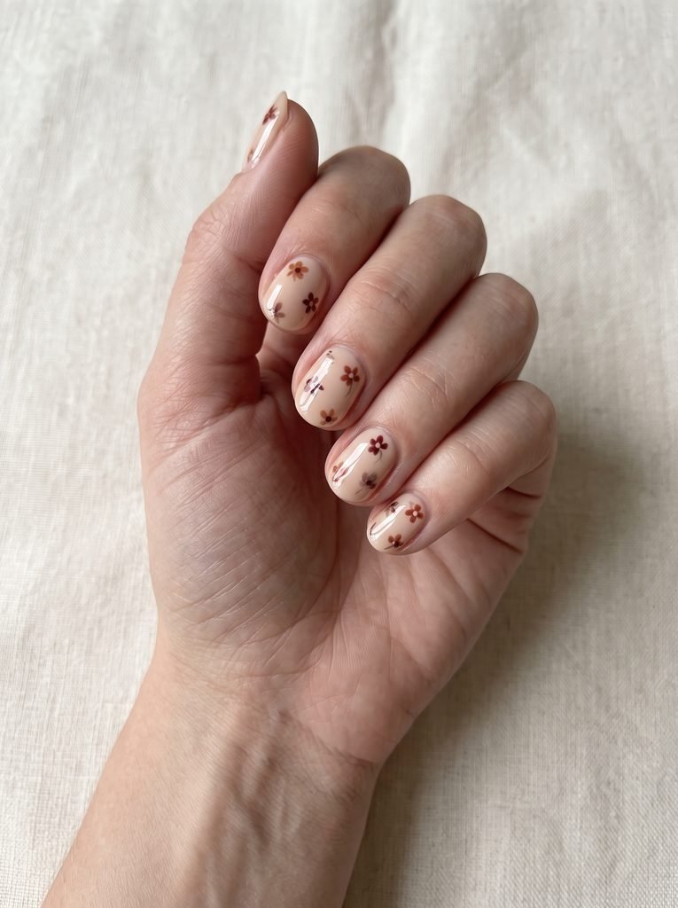 Autumn Floral Short Round Nails
