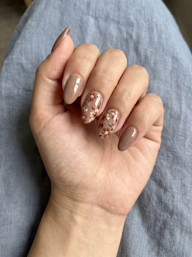 Autumn Floral Thanksgiving Almond Nails