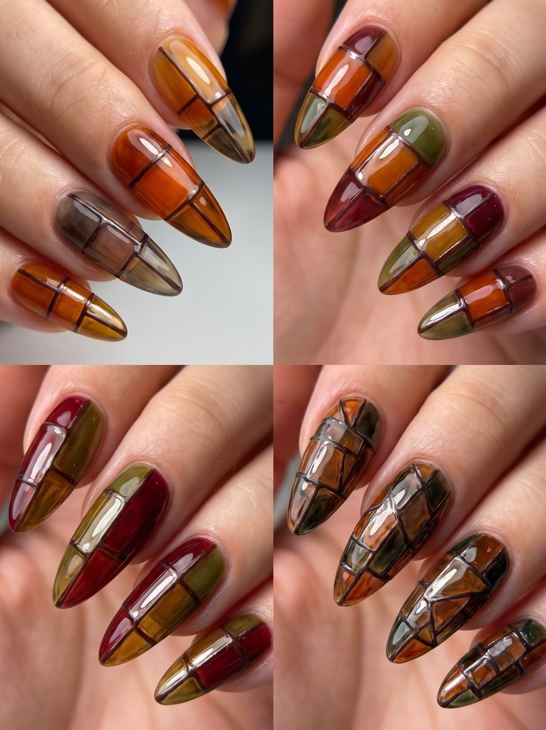 Autumn Mosaic Glass Nail Art