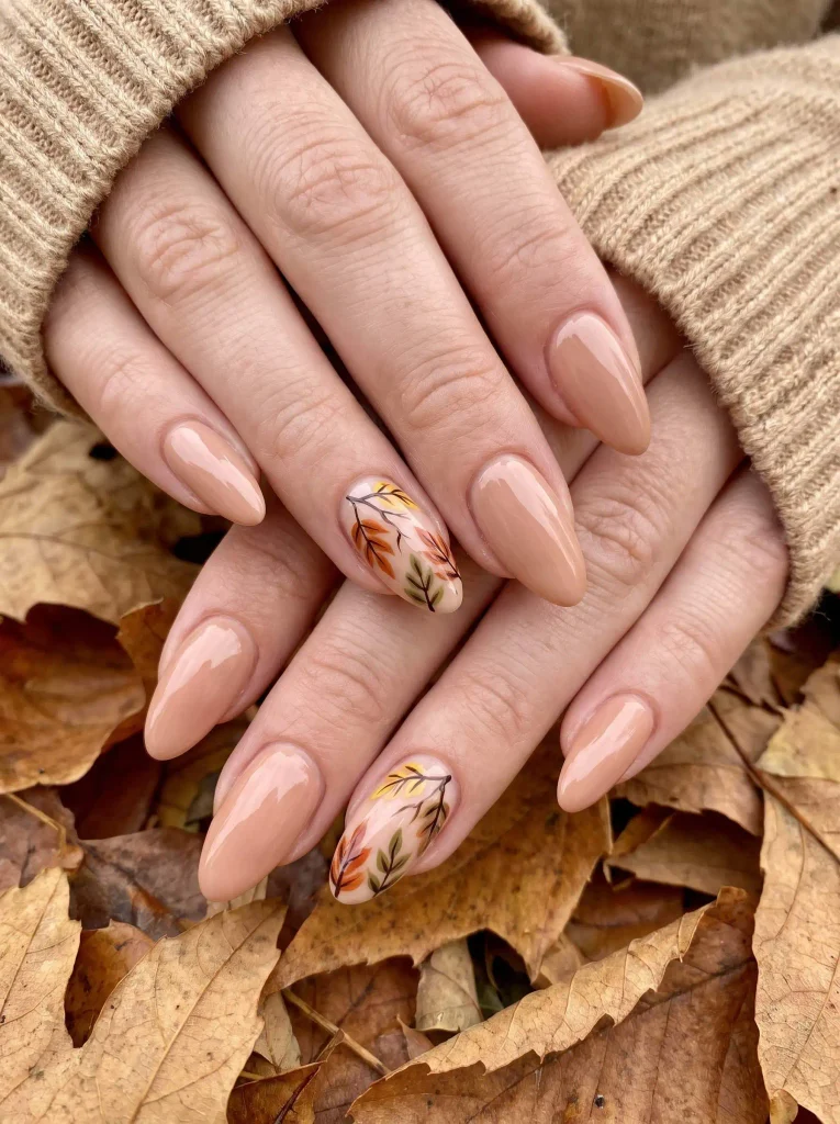 Autumn leaf almond nails