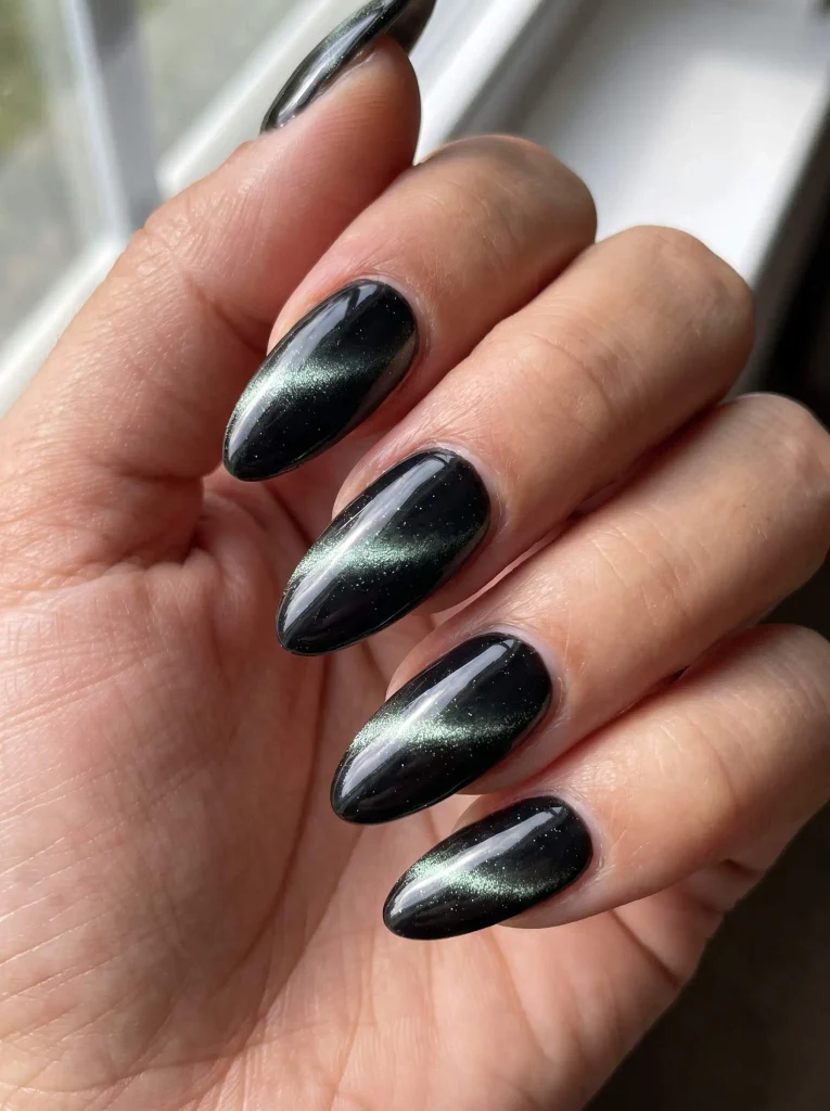 Black Cat Eye Halloween Nail Art