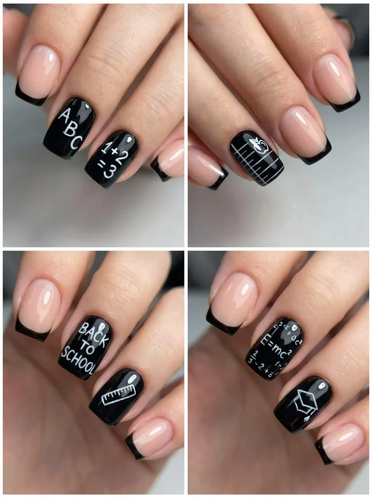 Black Chalkboard Back to School Nails