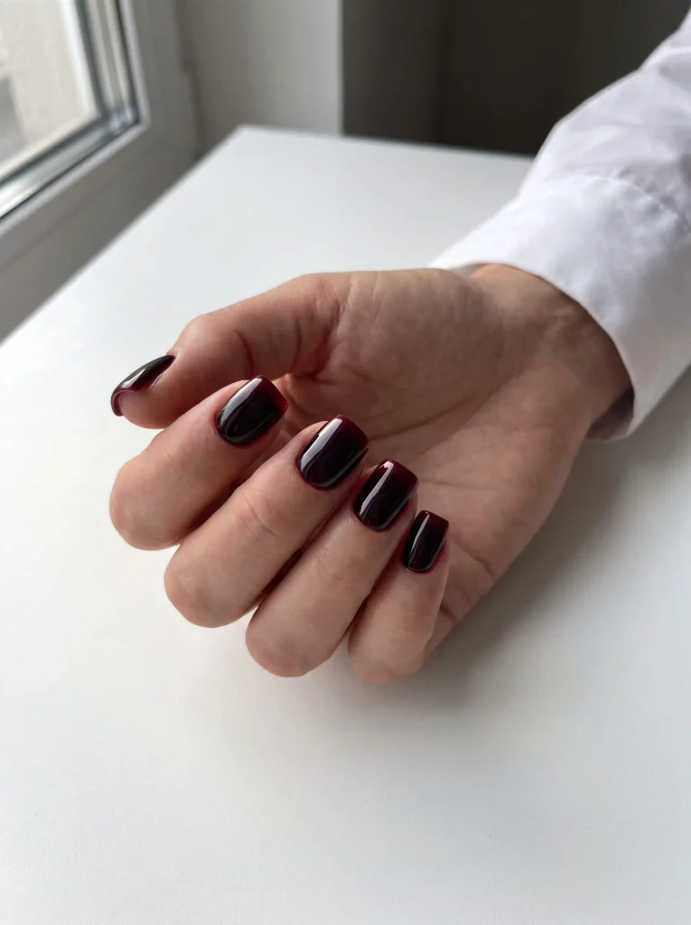 Black Cherry Short Square Gel X Nails
