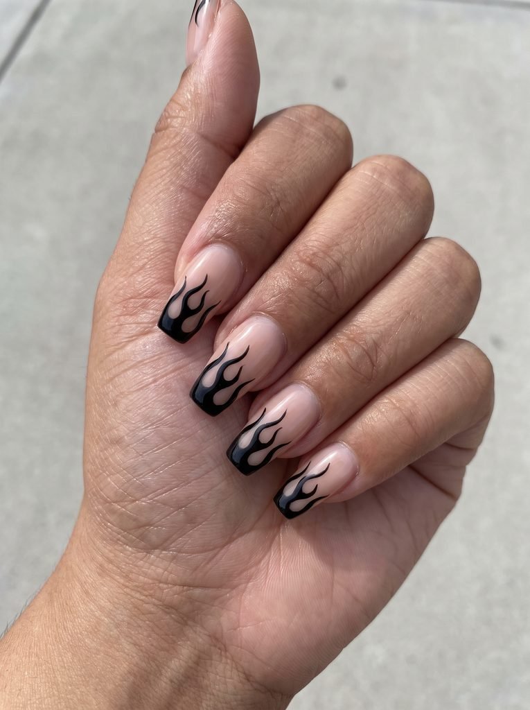 Black Flame Short Coffin French Tips