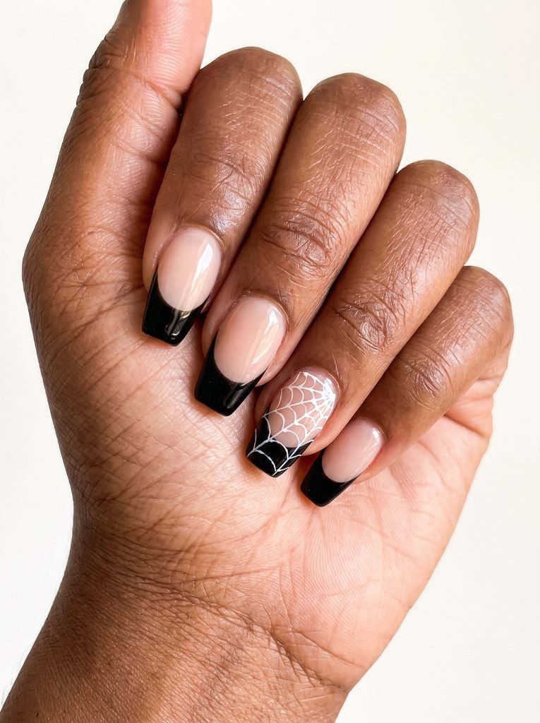 Black French Tips Ring Finger Web