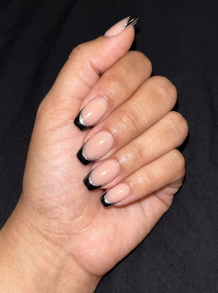Black French Tips Silver Glitter
