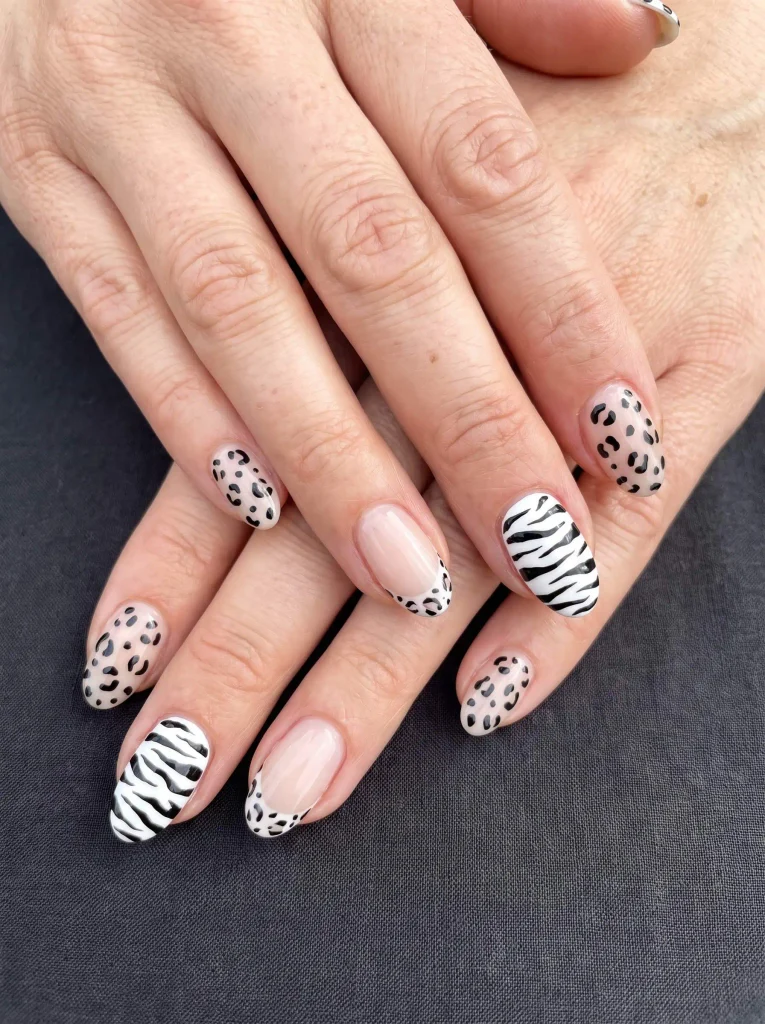 Black and White Animal Print Nails