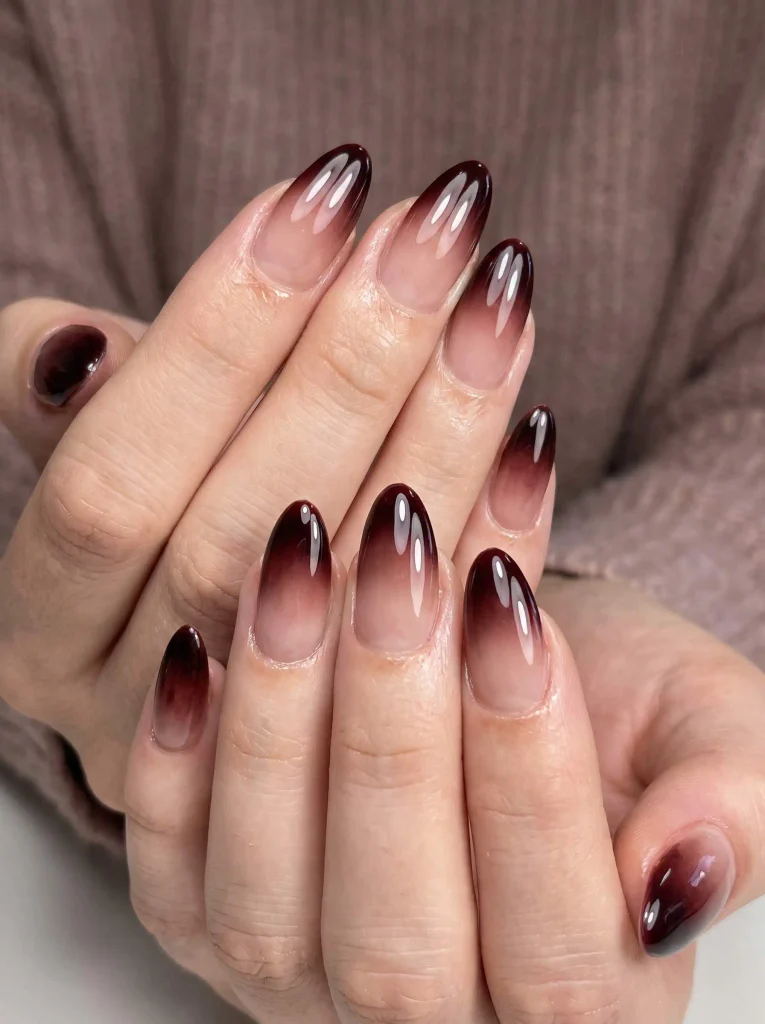 Black cherry aura almond nails
