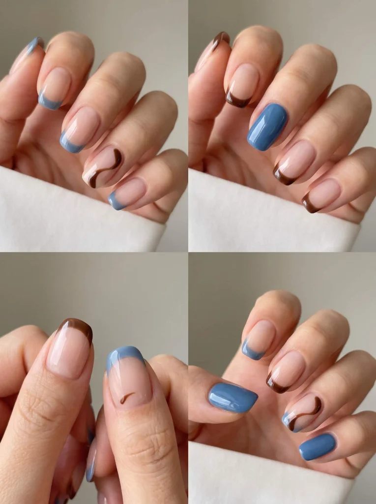Blue Brown Transition Nail Design