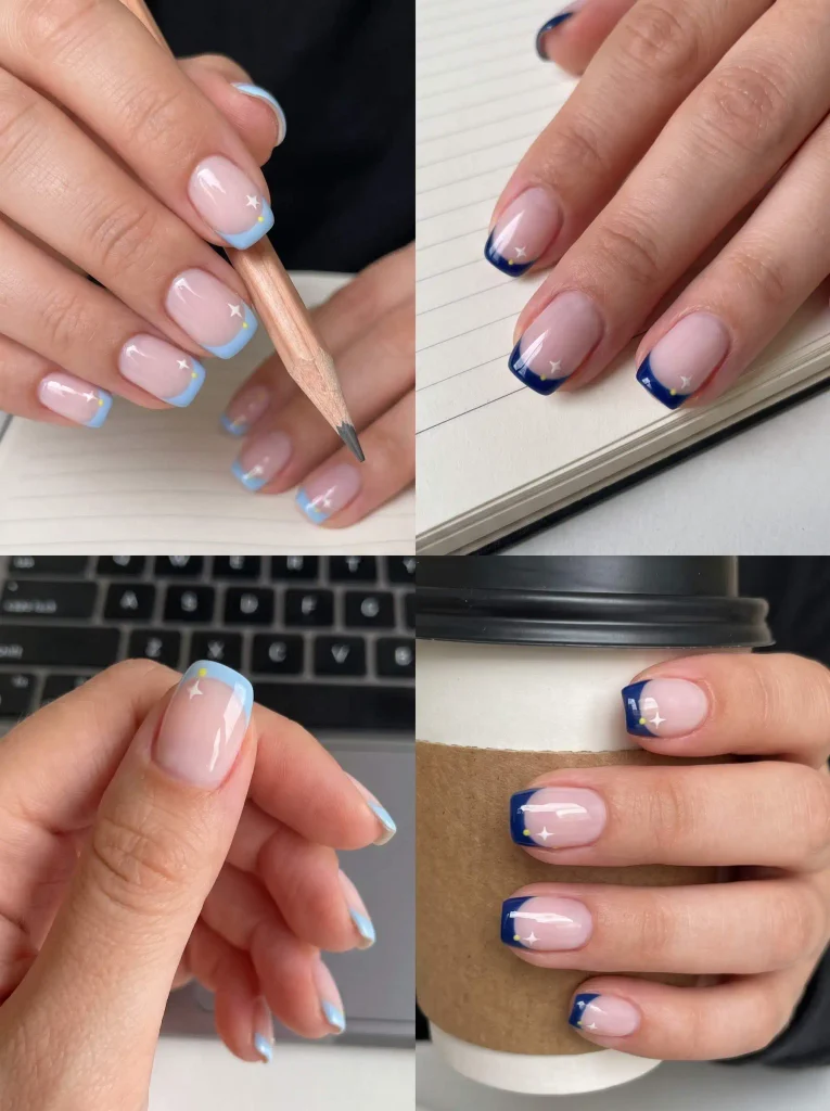 Blue French Tip School Nails