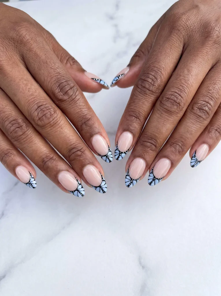 Blue butterfly wing French nails