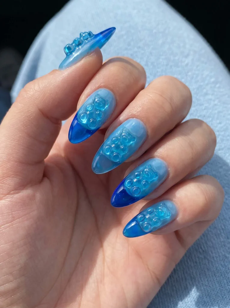 Blue gummy bear nails
