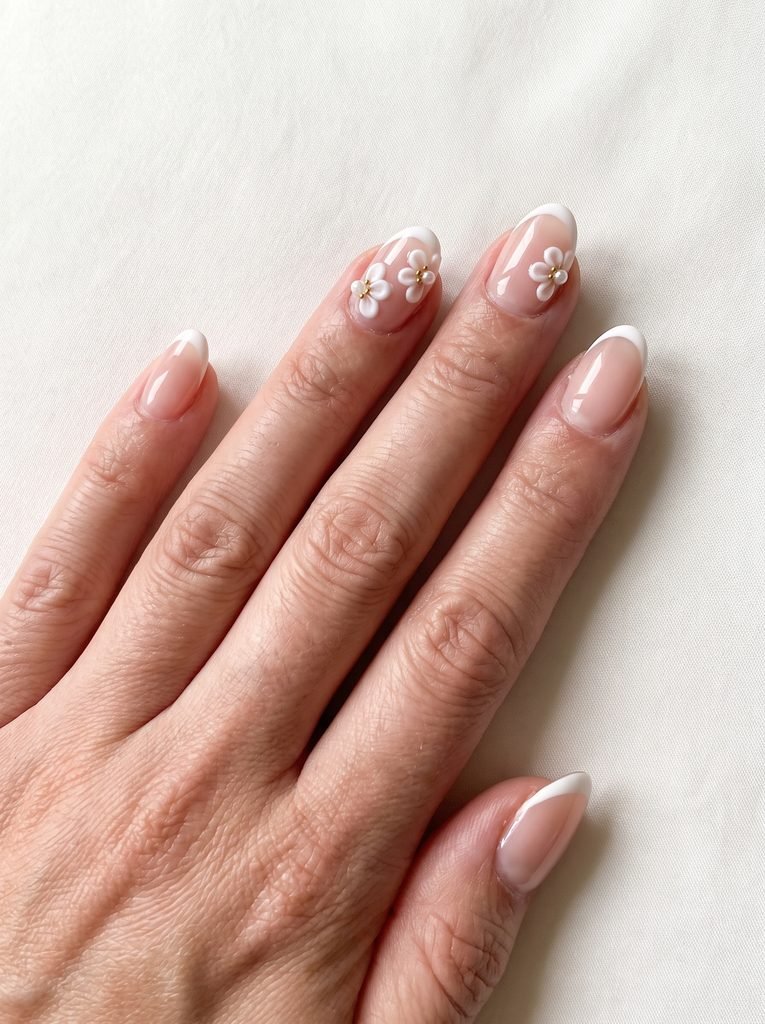 Bridal Short 3D Flower Acrylic Nails
