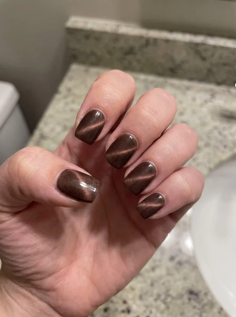 Brown Cat Eye Gel X Nails