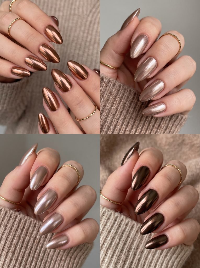 Brown Chrome Almond September Nails