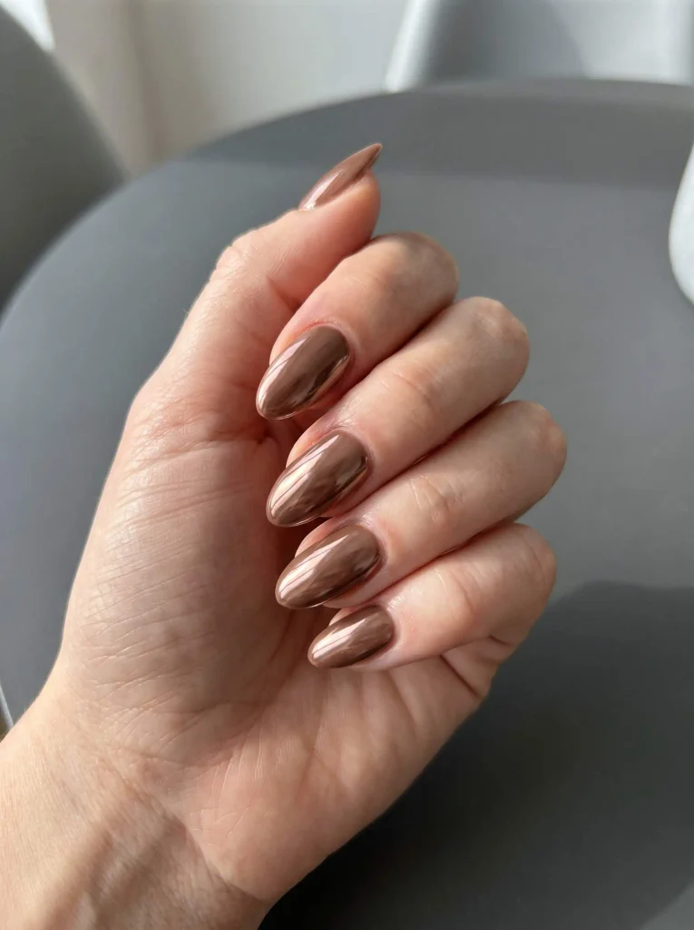 Brown Chrome November Nails