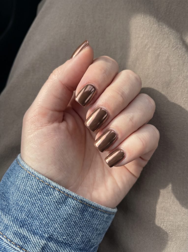 Brown Chrome Short Square Nails