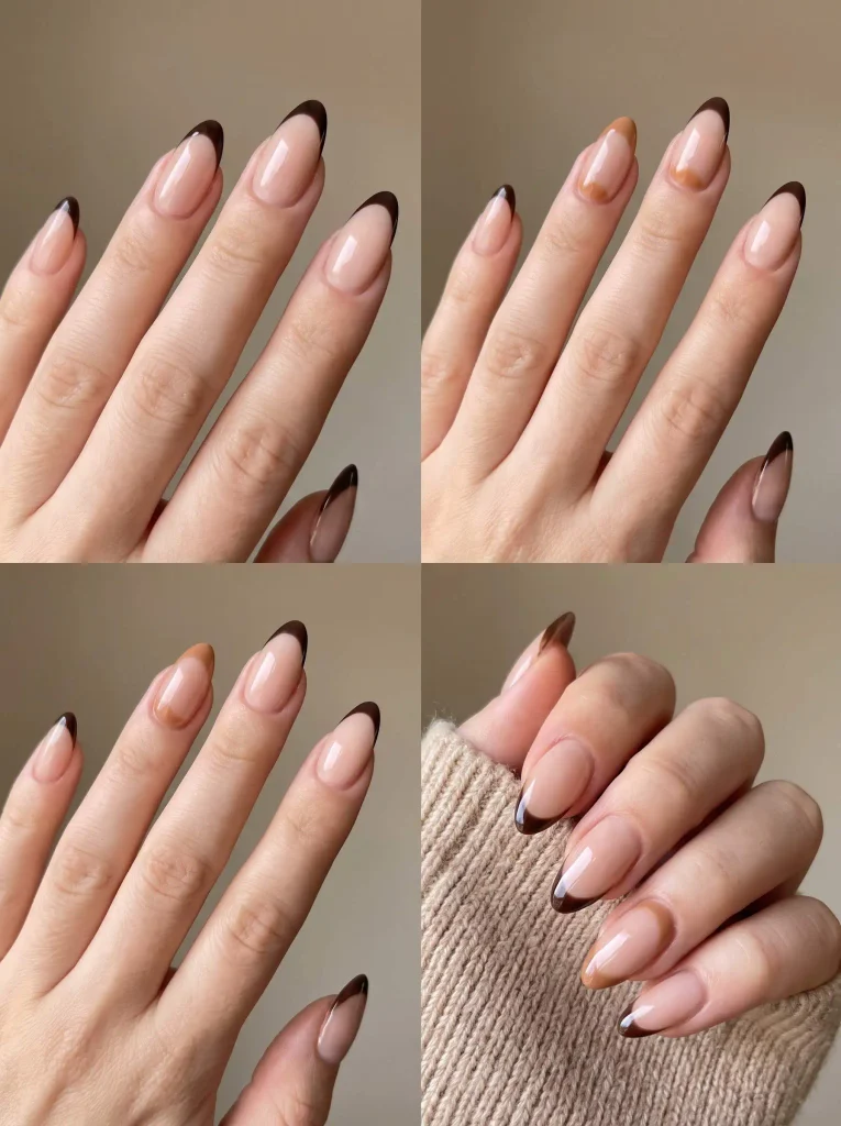 Brown French Tip Almond Nails