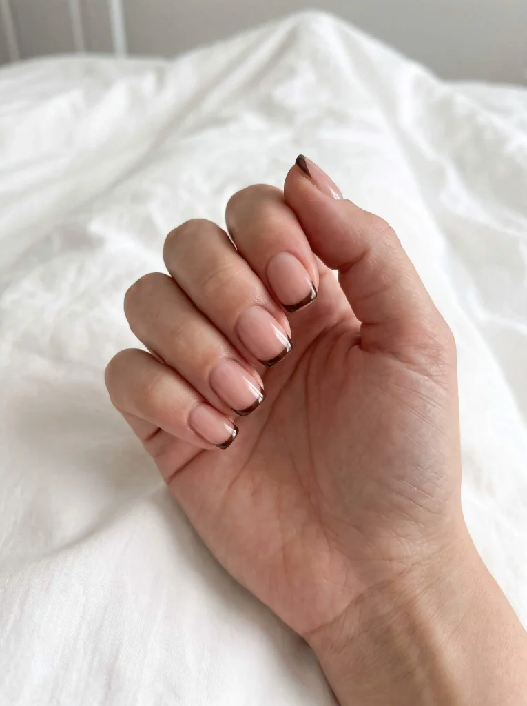 Brown French Tip Gel X Nails