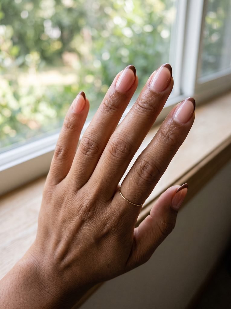 Brown French Tips on Natural Nails