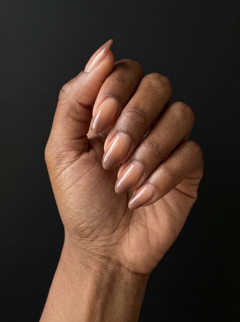 Brown Ombre Natural Almond Nails