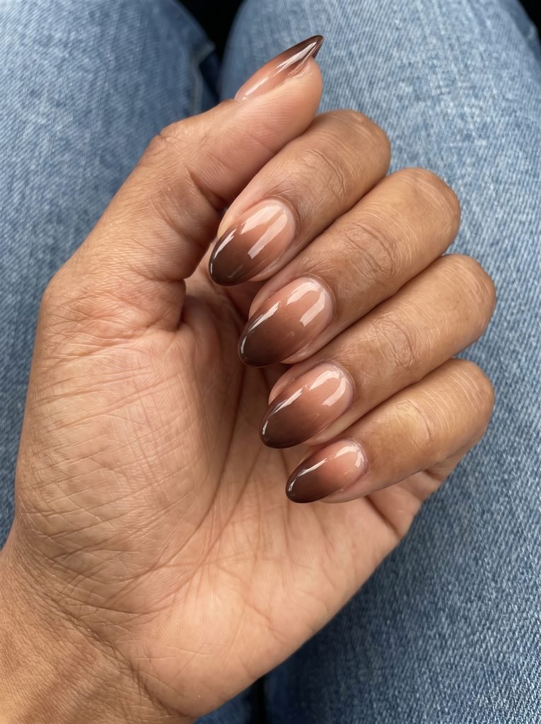 Brown Ombre Short Almond Nails