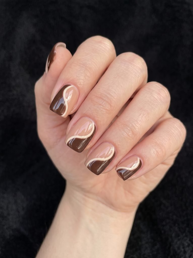 Brown Swirl Short Square Nails