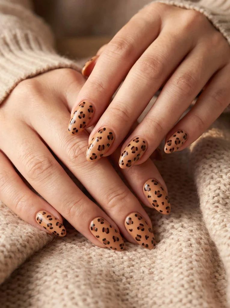 Brown leopard print almond nails