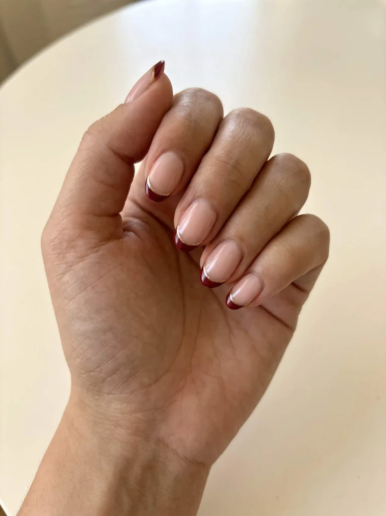 Burgundy Christmas French Tip Nails