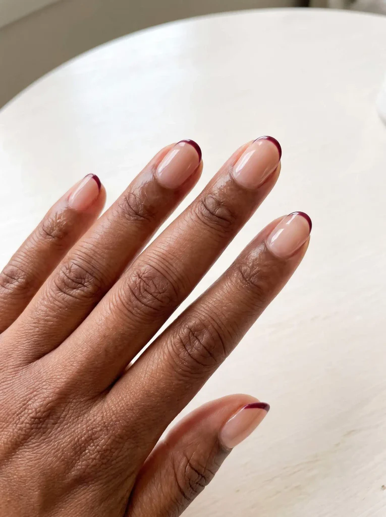 Burgundy Micro French Thanksgiving Nails