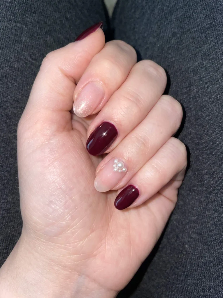 Burgundy Pearl Glitter Wedding Bridal Nails