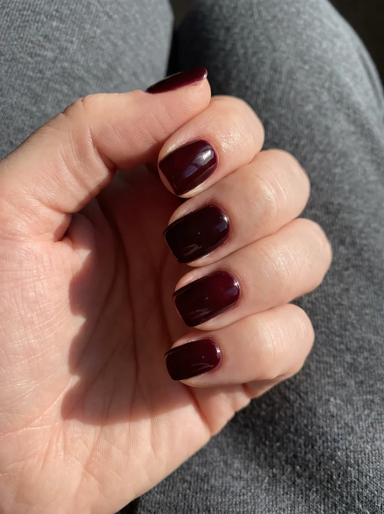 Burgundy Short Square Gel X Nails