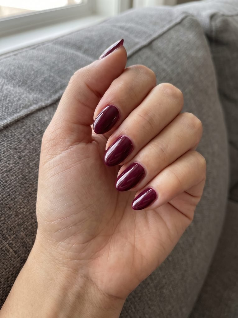 Burgundy Very Short Almond Nails