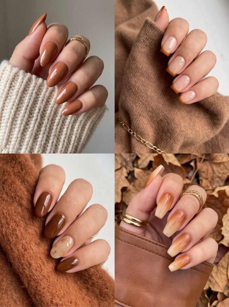 Burnt Caramel Nude Fall Nails