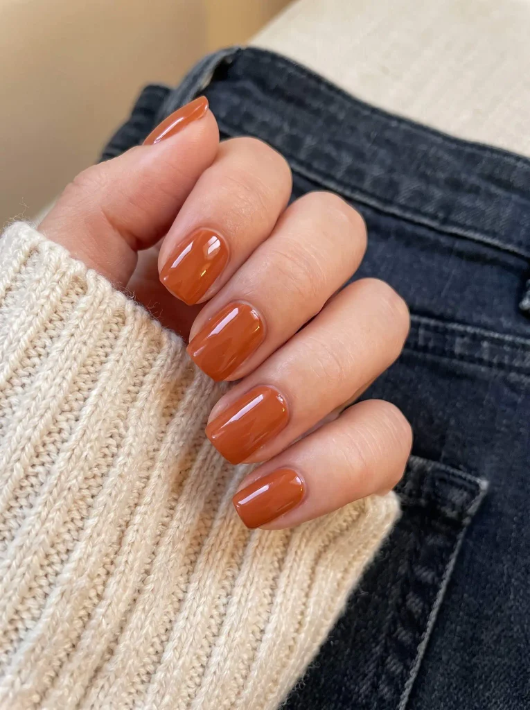 Burnt orange short square nails