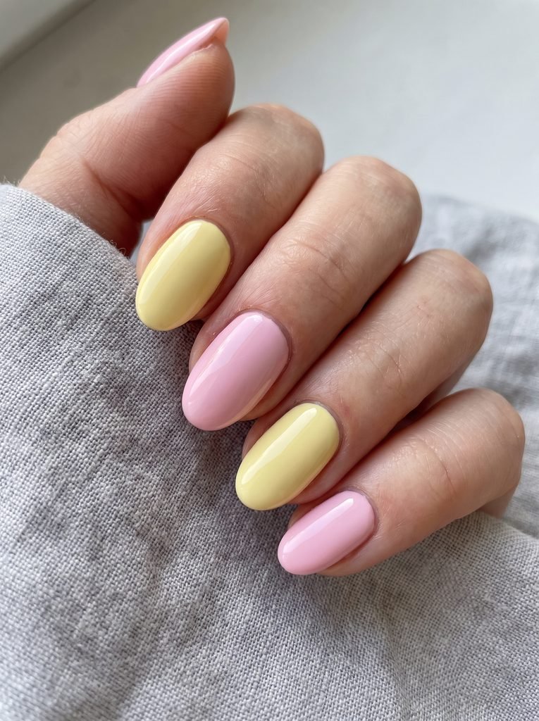 Butter yellow and baby pink nails